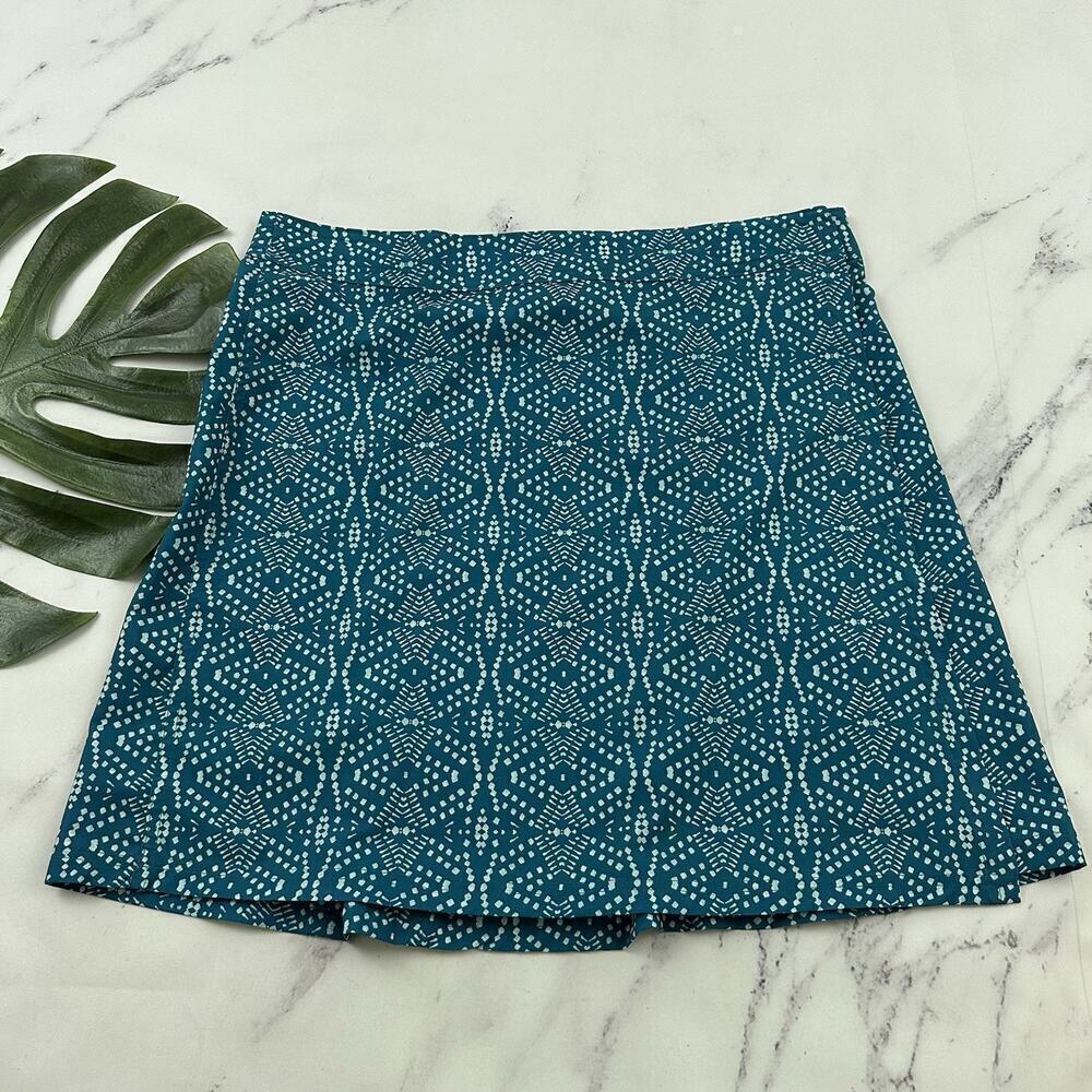 Rip Skirt Womens Wrap Size L Teal Blue Geometric Print Short Stretch Mini